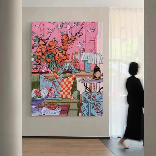多巴胺客厅挂画适合大白墙的装饰画沙发背景墙抽象色彩艺术壁画