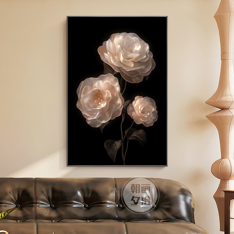 法式客厅装饰画富贵山茶花沙发背景墙挂画小众高级感玄关走廊壁画,家居饰品,现代装饰画,淘宝优惠券,粉丝福利购,淘宝优惠卷
