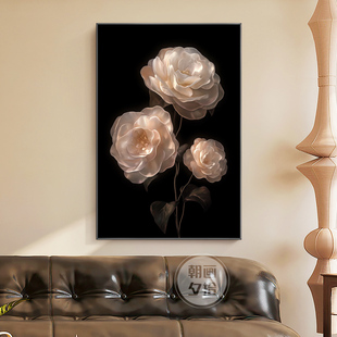 法式 饰画富贵山茶花沙发背景墙挂画小众高级感玄关走廊壁画 客厅装