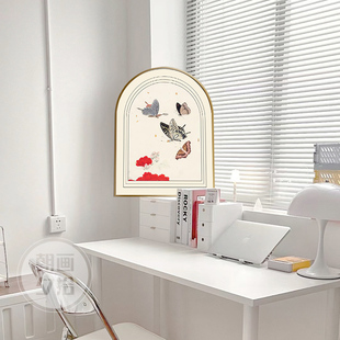 新中式 飾畫客廳餐廳掛畫臥室玄關(guān)小眾復(fù)古墻面壁畫 拱形輕奢蝴蝶裝