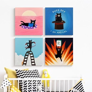 多巴胺个性 饰画奶油风餐厅客厅卧室ins挂画 潮流趣味可爱猫咪装