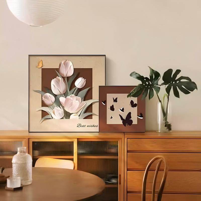 玄关柜摆台画法式高级感复古花卉艺术餐厅挂画中古风蝴蝶燕子壁画,家居饰品,现代装饰画,淘宝优惠券,粉丝福利购,淘宝优惠卷