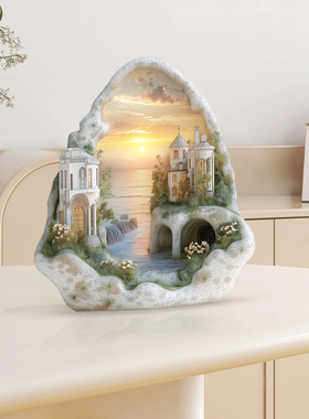 北欧风城堡大海风景小摆画无框卧室床头柜桌面清新摆台画创意摆件