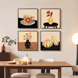 中古小众餐厅组合装 花卉咖啡厅挂画美拉德色系客厅卧室画 饰画法式