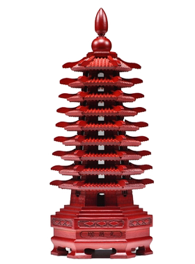 桃木红色九层文昌塔摆件装饰工艺