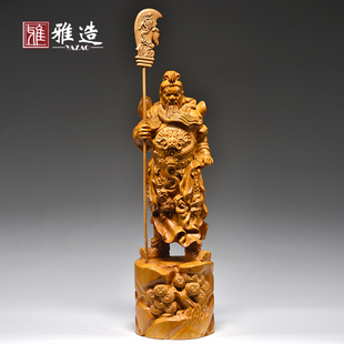 香樟木雕关公神像摆件实木武财神关帝圣君客厅玄关公司店铺装饰品