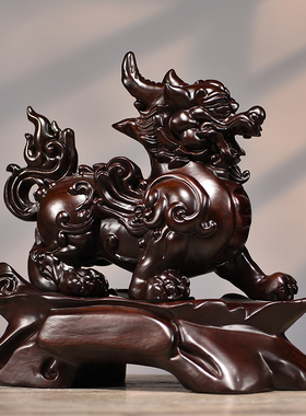 黑檀木雕貔貅摆件一对貔r恘聚财皮丘办公室桌开张店铺开业工艺礼