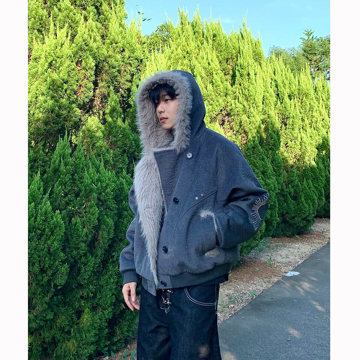 座山雕棉外套男刺绣加绒棉服短款