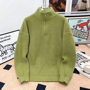 半拉链高领套头毛衣男秋季 cityboy日系慵懒风上衣百搭情侣针织衫