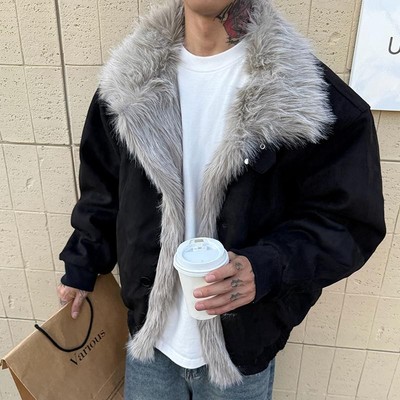 冬季加厚座山雕外套毛领工装夹克