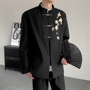 结婚订婚垫肩西装 男装 外套订婚礼服 白玉兰花重工刺绣中山装 新中式