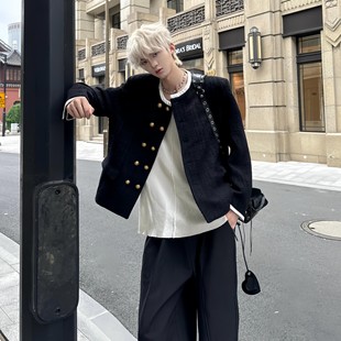 张子墨同款 男模穿搭高级感黑白拼接轻奢外套 小香风垫肩夹克男秋季