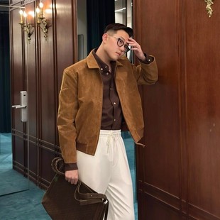 麂皮绒美式 外套男秋季 情侣棒球服正肩翻领行政夹克 工装 哈灵顿短款