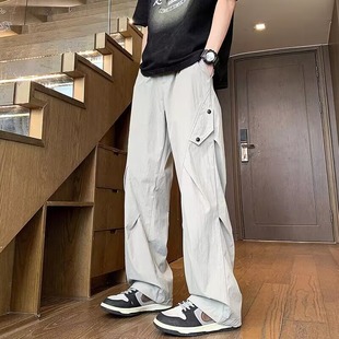 美式褶皱冲锋裤男宽松直筒休闲速干伞兵工装裤户外山系登山长裤子