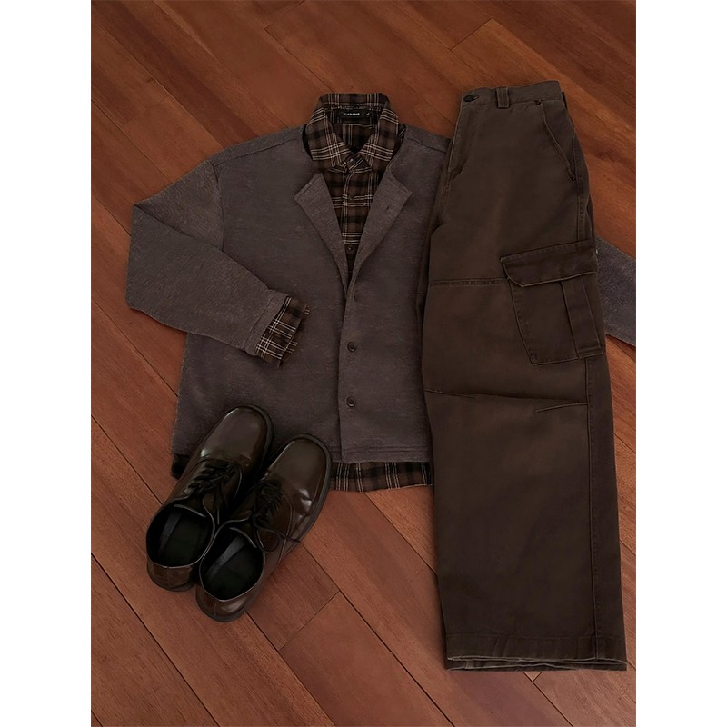 拼接衬衫领针织衫男痞帅开衫外套