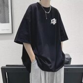 潮流潮牌休闲半袖 男女t恤夏季 纯棉体恤男 300斤黑色魔方短袖 特大码