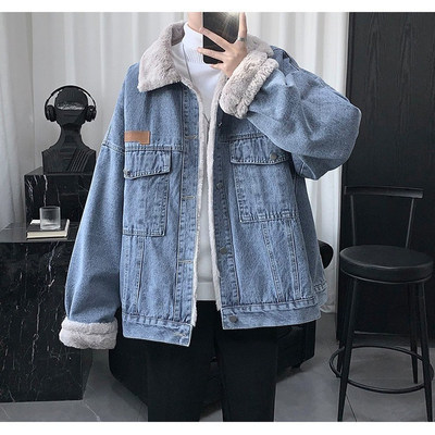 羊羔绒牛仔外套男宽松加绒夹克潮