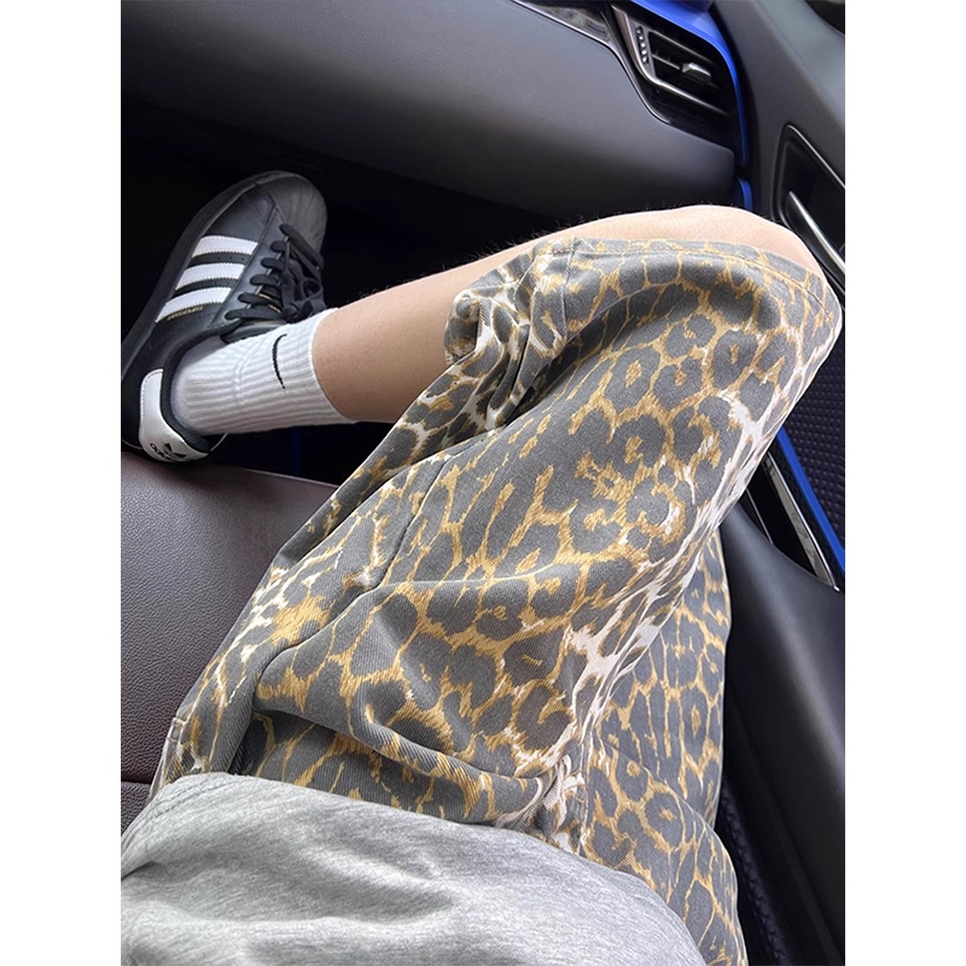 美式复古豹纹迷彩休闲短裤男直筒