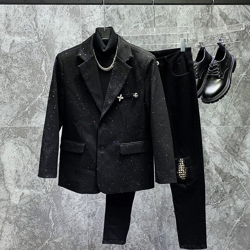 亮片小金点西装外套男潮西服上衣