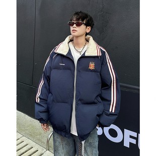 拼接加厚夹棉外套棉袄女 冬季 潮牌美式 oversize刺绣翻领棉服男女款