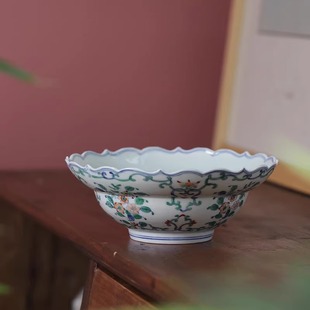 茶点盘 大鱼美器 斗彩折腰碗茶道配件纯手工手绘雕刻仿大明成化盘