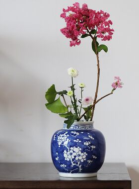 大鱼美器青花冰梅胆瓶手绘纯手工