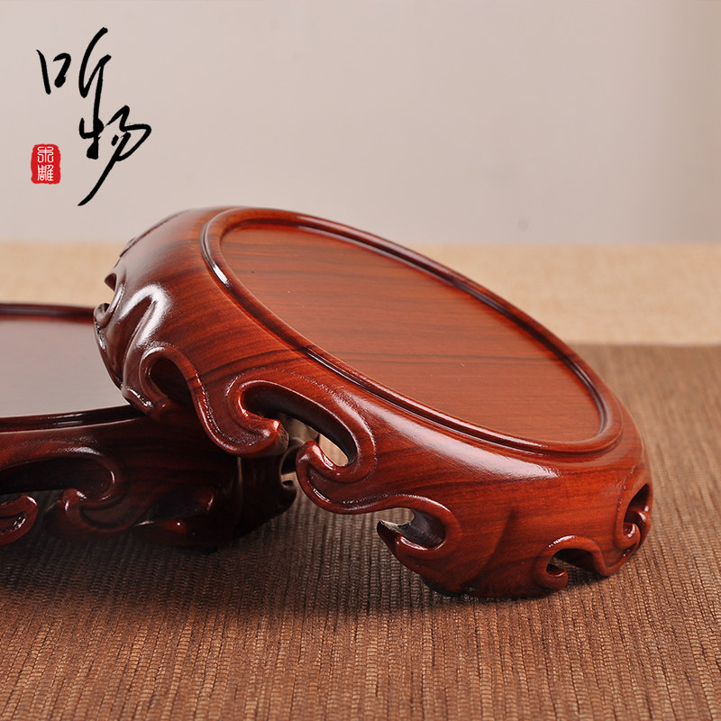 定制红木摆件实木托架盆景茶壶奇石玉石古玩花瓶香炉整料圆形底座