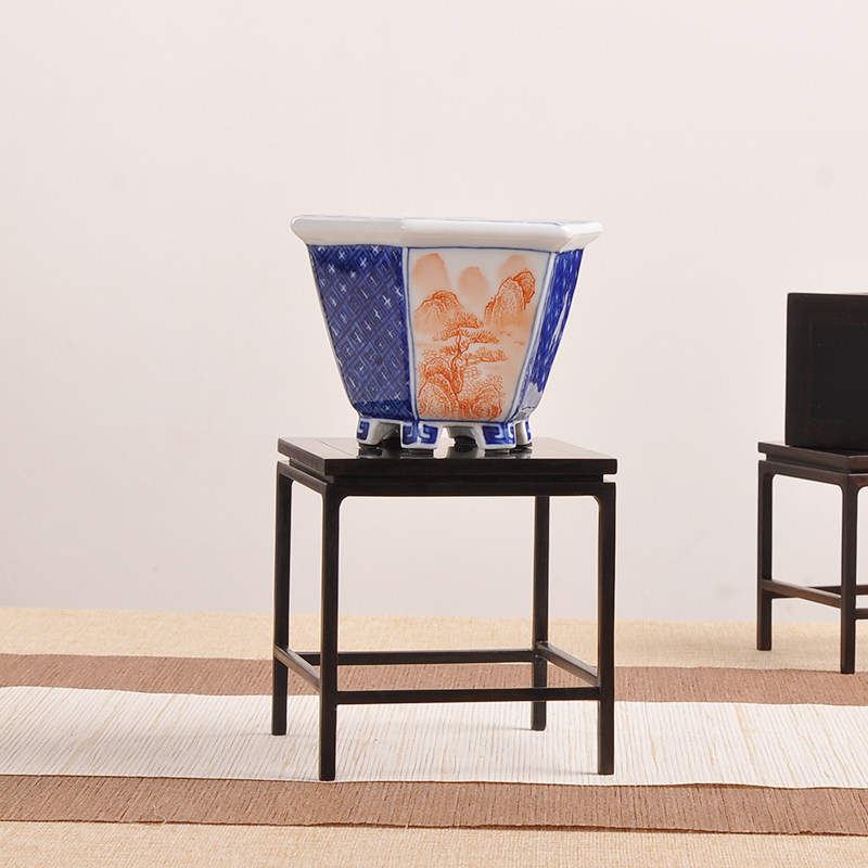 大红酸枝实木禅意新中式高脚花器花道微盆景现代花瓶花盆摆件托架