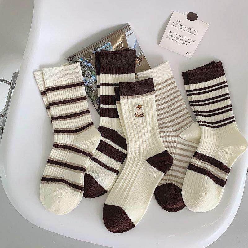 袜子女春秋款中筒袜 韩系外穿长袜ins潮秋冬运动条纹女士长筒袜
