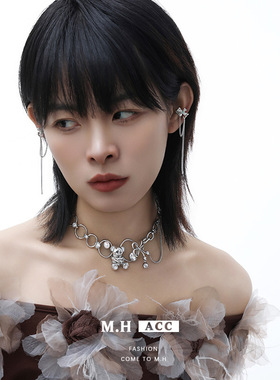 复古小熊珍珠项链女冷淡ins风精致锁骨链个性轻奢高级感粗链项饰