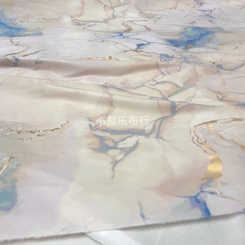 复古鎏金扎染朦胧蓝提花布料旗袍衬衫连裙裤子设计师定制服装面料