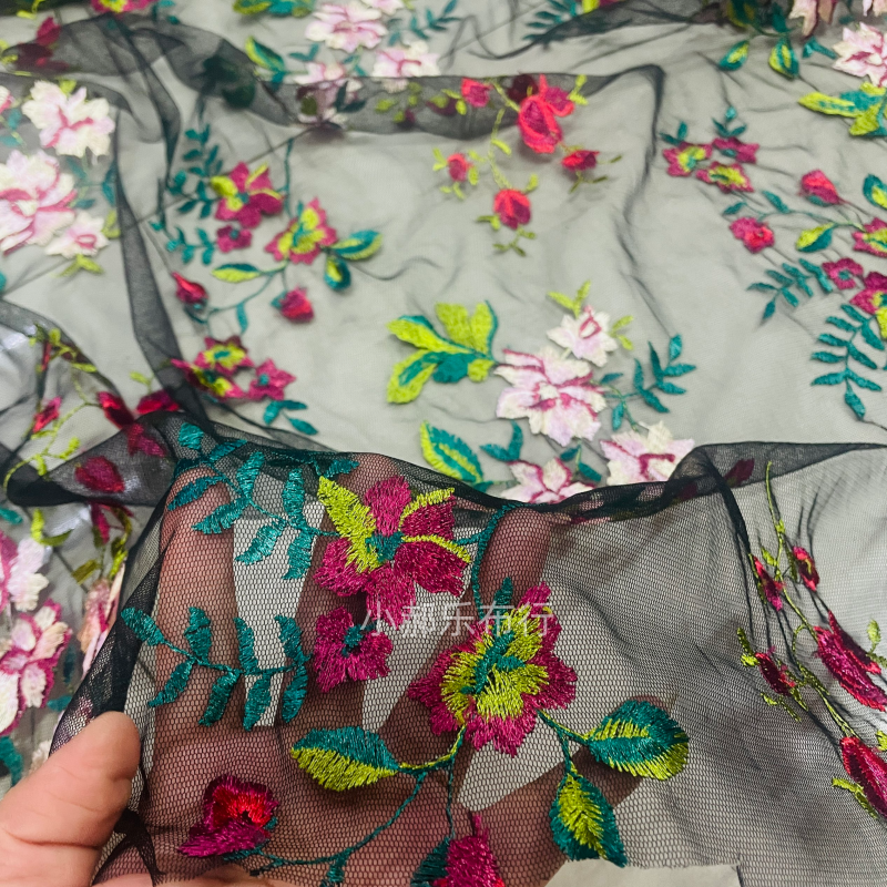 黑色白色蕾丝网纱刺绣布料婚纱连衣裙各种服装镶边手工设计师面料