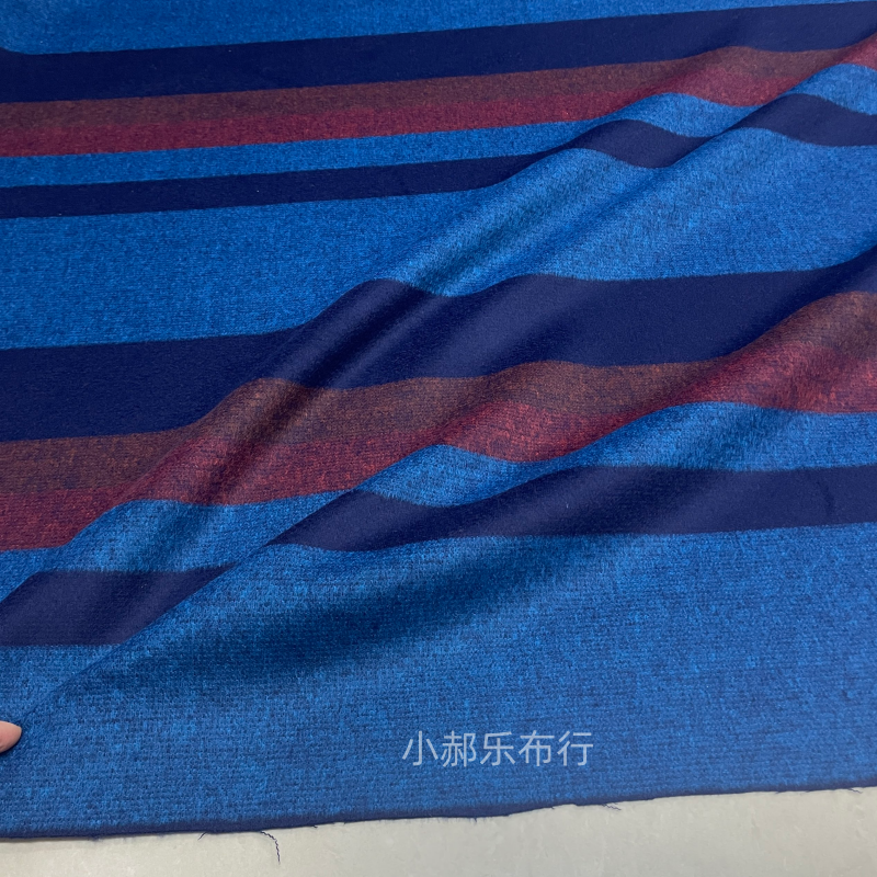 彩色宽条双面羊绒毛呢布料秋冬大衣外套裙子横条纹顺毛设计师面料