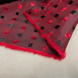 黑红色彩色小小格子里衬布料轻薄透气衬衫裙子羽纱面料设计师百搭