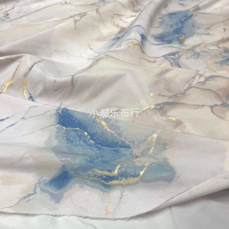 复古鎏金扎染朦胧蓝提花布料旗袍衬衫连裙裤子设计师定制服装面料