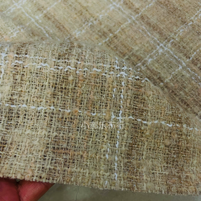 米色亮丝薄款羊毛粗花呢布料 西服套装半身裙 手工设计师定制面料