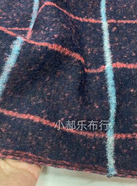黑底红点彩色条纹格子毛涤布料春秋服装大衣外套风衣裙子时装面料
