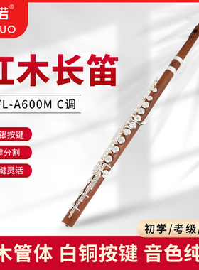 未诺红木长笛A600M专业长笛考级演奏C调17孔开孔B尾镀银红木管体
