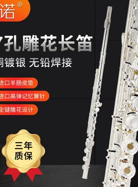 未诺1716孔开闭孔专业长笛雕花儿童初学演奏考级乐团易吹稳定C调