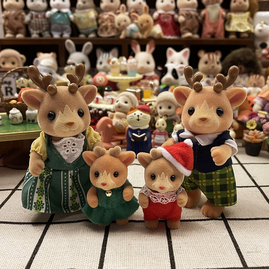 新款森贝儿家族森林家族植绒过家家女孩摆件手办玩具驯鹿麋鹿家族