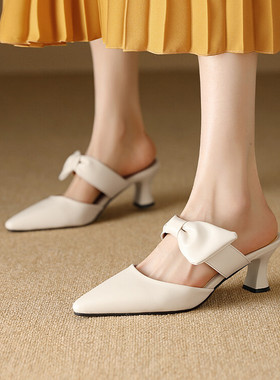 尖头粗跟穆勒包头半拖鞋女夏款高跟法式配裙子大码小码凉鞋 PCSA