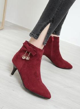 外贸婚鞋工作细跟酒红色灰色特大码短靴子40-45 小码 32 33 kb