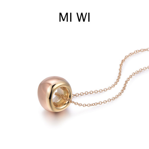 MIWI迷为简爱系列18K金9K流线型空气感设计圆环吊坠项链女转运珠