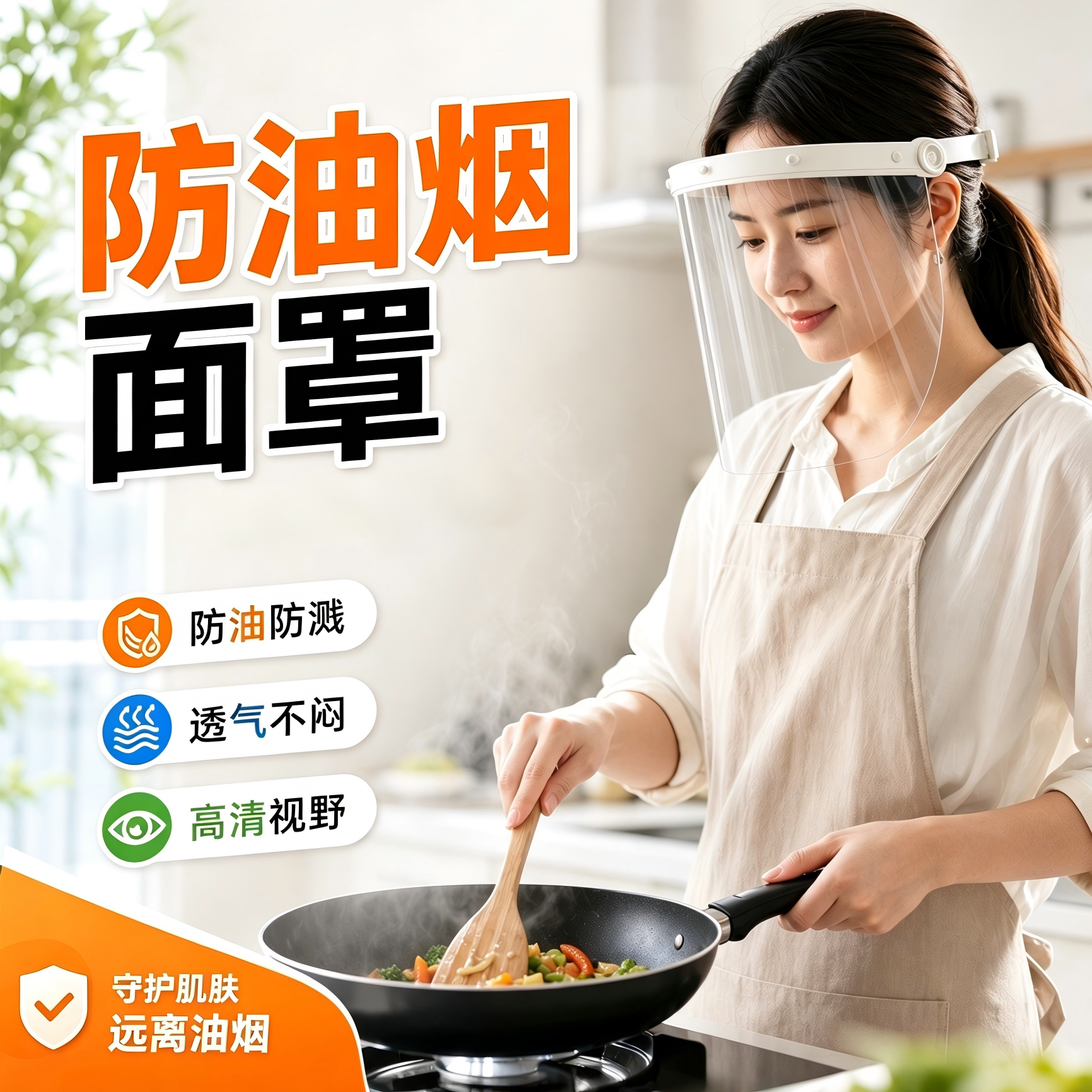 防油烟面罩高清透明双面防雾防油烟防飞溅透气不闷可水洗重复使用