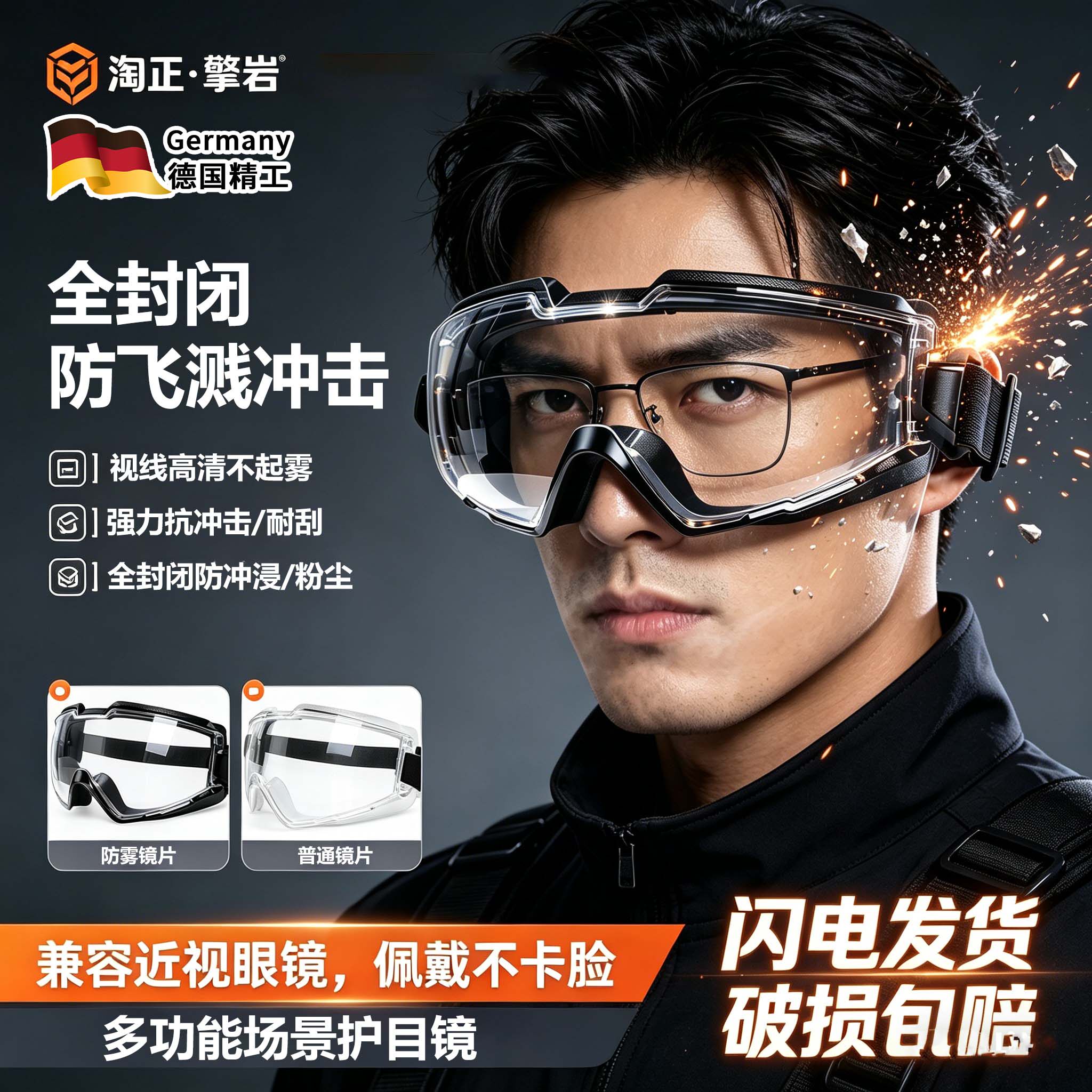 劳保防护护目镜防雾防风沙防飞溅骑行工作安全透明防护眼镜