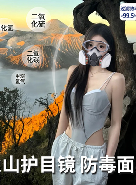 护目镜火山防毒面具bromo印尼防有毒气体不起雾二氧化硫镜片防雾
