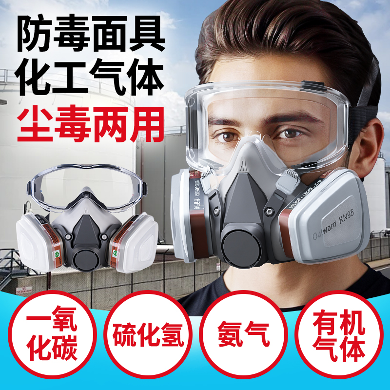 防毒面具化工一氧化碳气体硫化氢防氨气气体化学实验室防护面罩