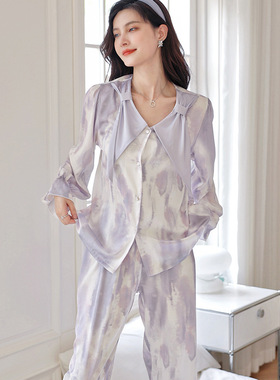 2024新款甜美温柔紫色扎染家居服套装亲肤舒适大翻领可外穿套装