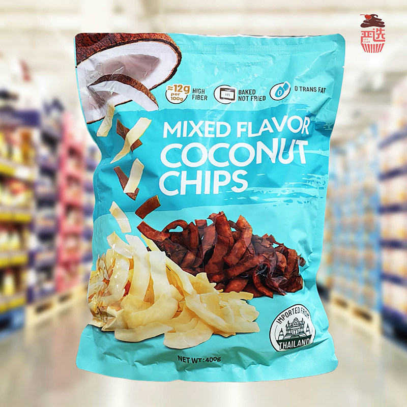 会员代购泰国进口混合风味椰子脆片原味/巧克力味酥脆非油炸零食