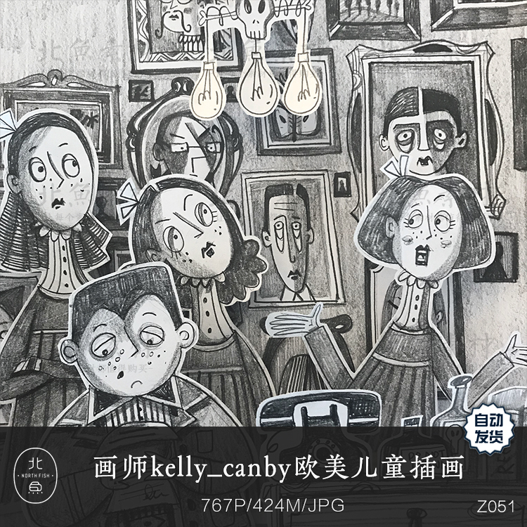 画师kelly_canby欧美儿童插画作品 手绘男女儿童场景线稿手稿素材